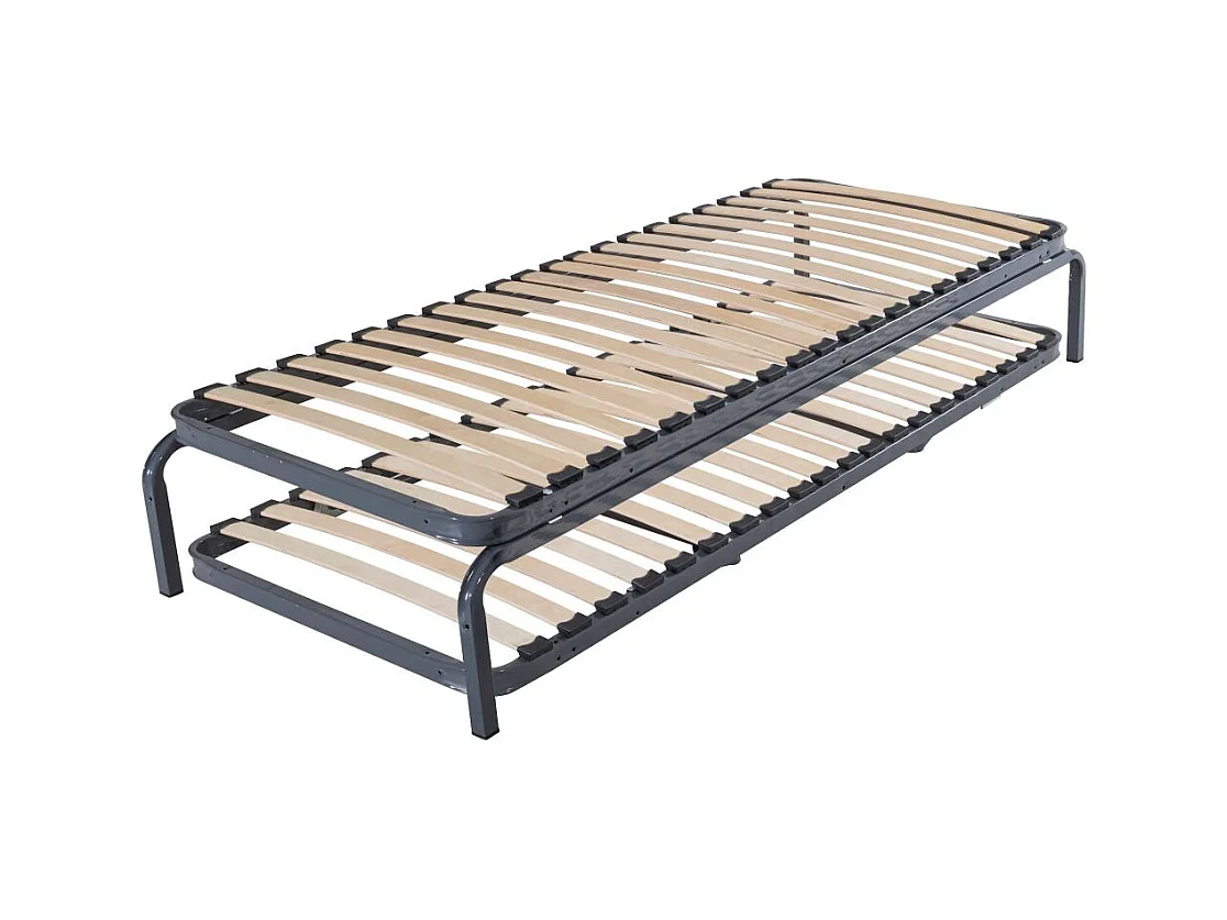 Ensemble lit gigogne métal 80x190 - 20 lattes bois - Gain de place - Made in France