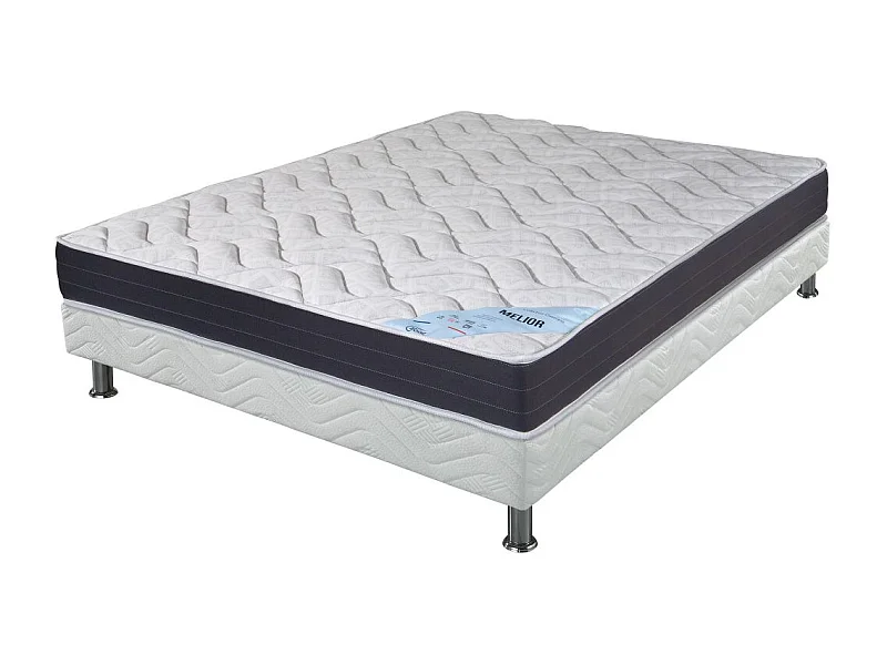 Matelas + sommier tapissier 160x200 Mousse - Melior - Soutien ferme - Blanc