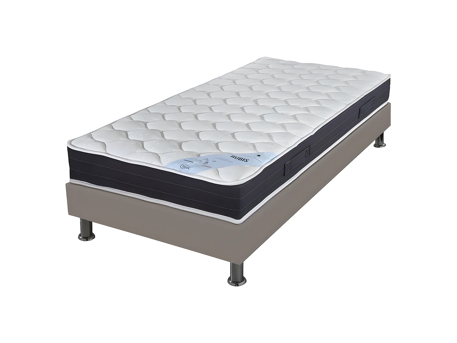 Matelas et sommier 80x190 Ressorts - Rubis - Soutien très ferme - Simili taupe