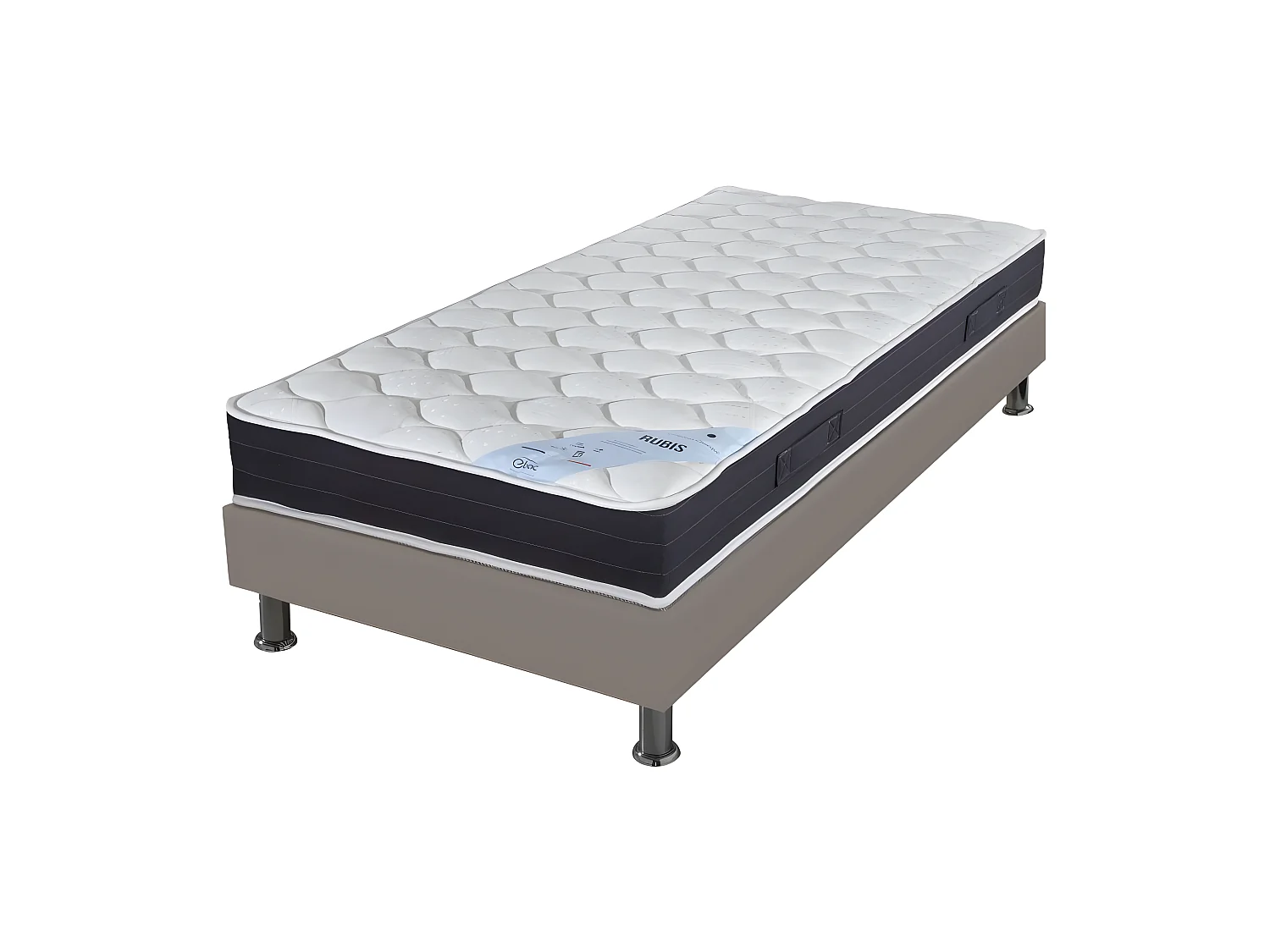 Matelas et sommier 80x190 Ressorts - Rubis - Soutien très ferme - Simili taupe