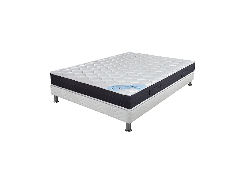 Matelas + sommier tapissier 160x200 Ressorts - Rubis - Soutien très ferme - Blanc