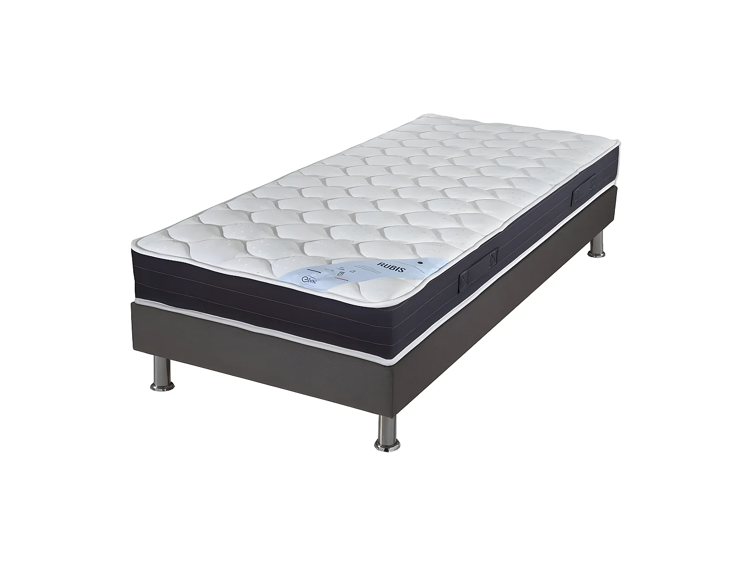 Matelas + sommier tapissier 90x190 Ressorts - Rubis - Soutien très ferme - Gris