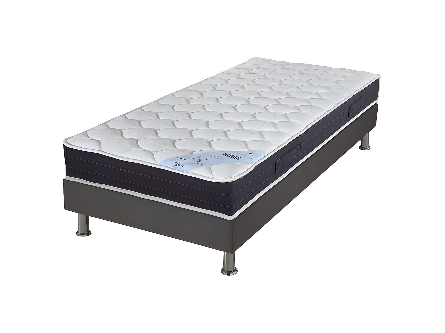Matelas + sommier tapissier 90x190 Ressorts - Rubis - Soutien très ferme - Gris