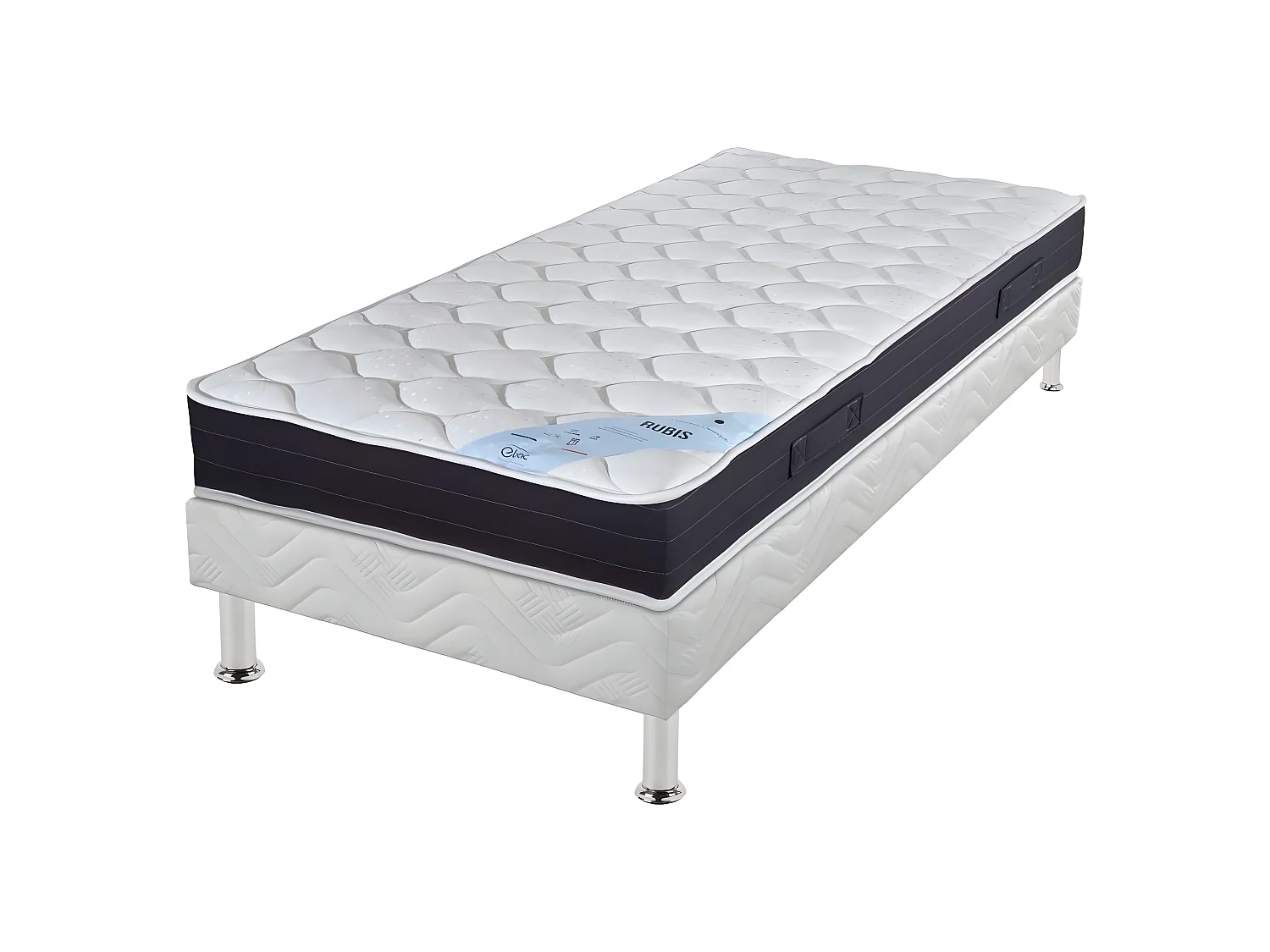 Matelas + sommier tapissier 90x190 Ressorts - Rubis - Soutien très ferme - Blanc