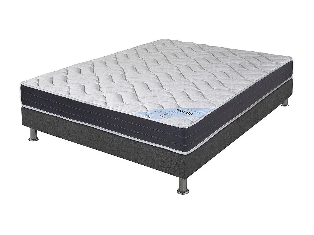 Matelas + sommier tapissier 140x190 Mousse - Melior - Soutien ferme - Gris