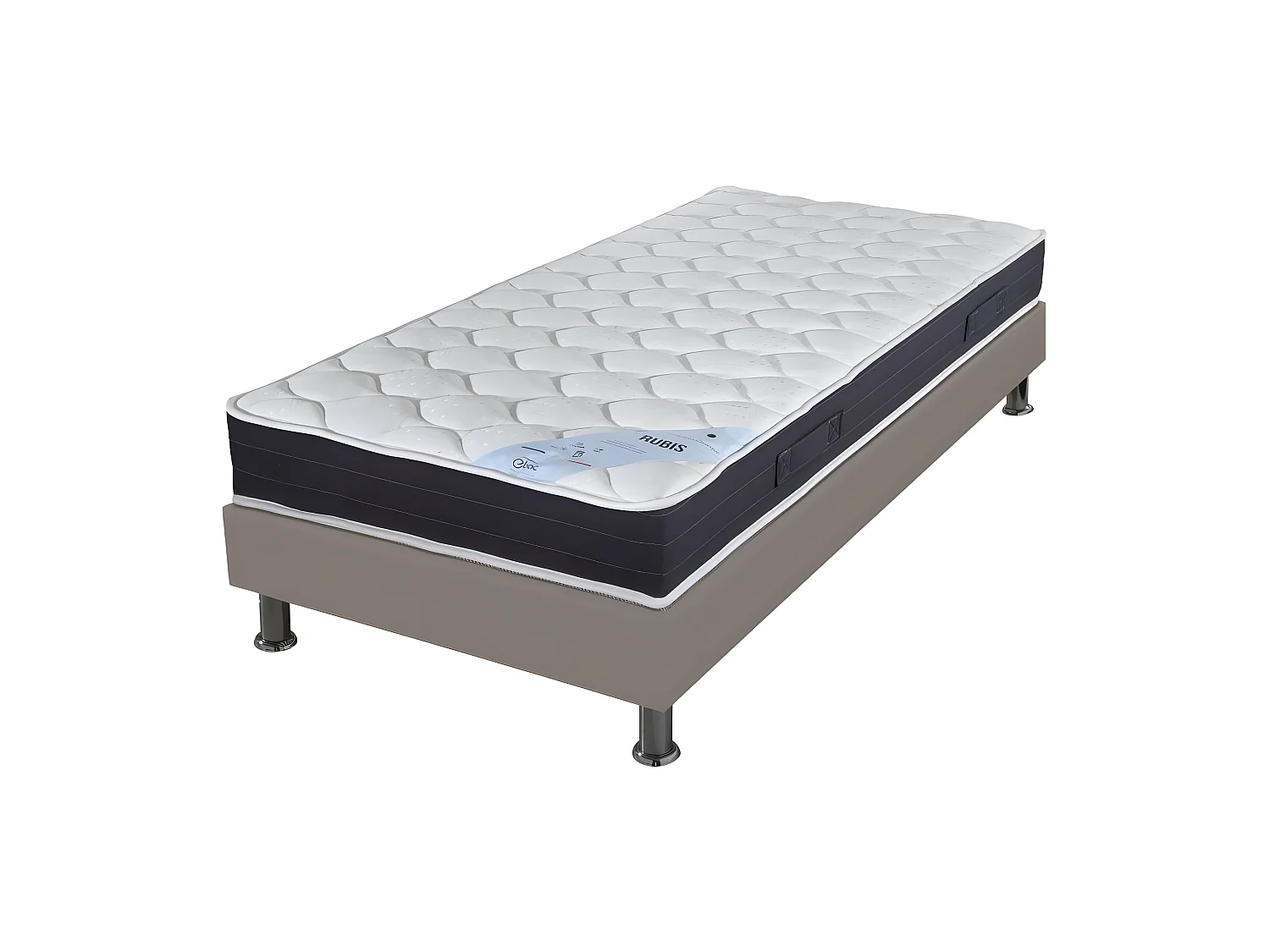 Matelas et sommier 90x200 Ressorts - Rubis - Soutien très ferme - Simili taupe