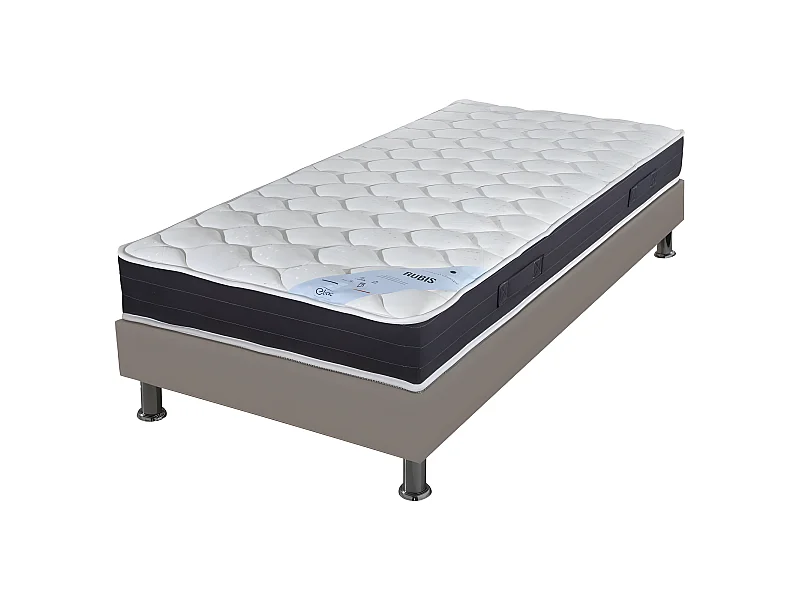 Matelas et sommier 90x200 Ressorts - Rubis - Soutien très ferme - Simili taupe
