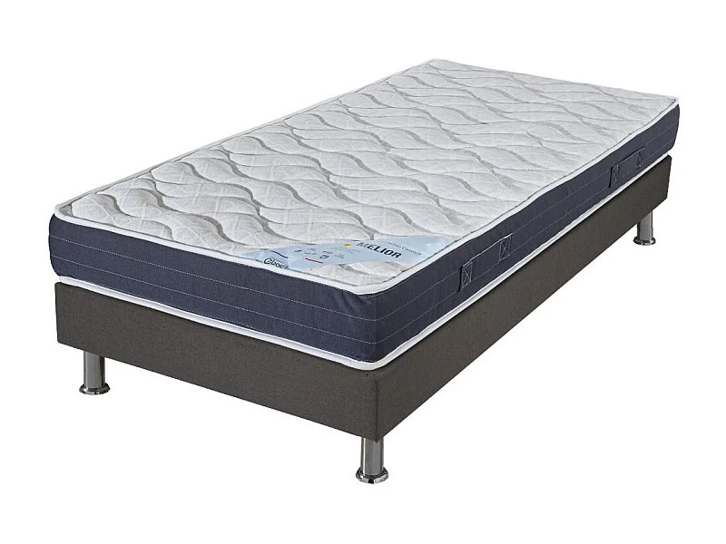 Matelas + sommier tapissier 90x190 Mousse - Melior - Soutien ferme - Gris