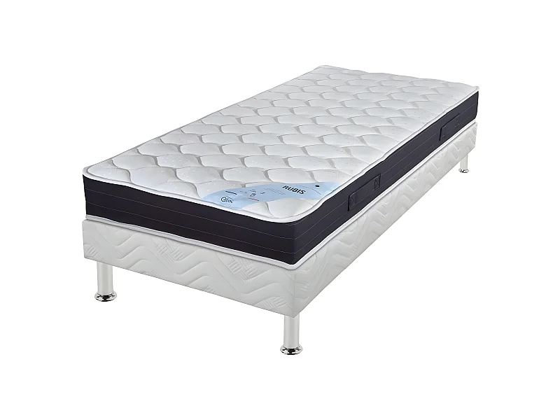 Matelas + sommier tapissier 80x190 Ressorts - Rubis - Soutien très ferme - Blanc