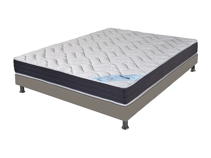 Matelas + sommier tapissier 140x190 Mousse - Melior - Soutien ferme - Simili taupe