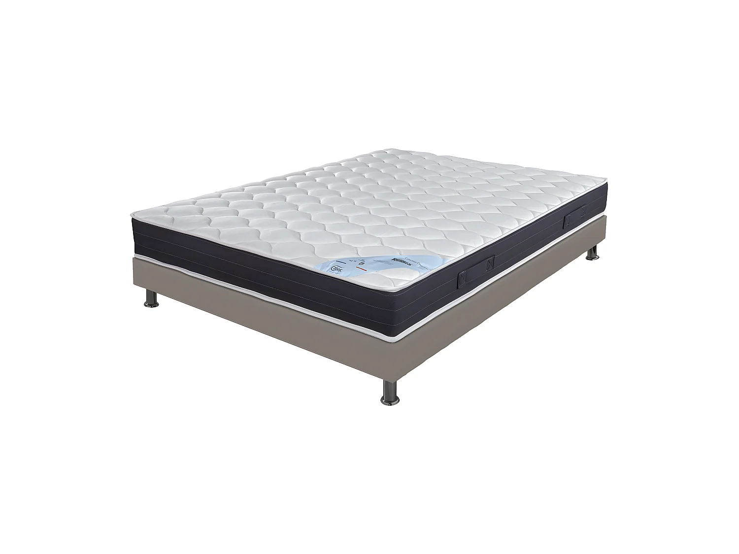 Matelas et sommier 160x200 Ressorts - Rubis - Soutien très ferme - Simili taupe