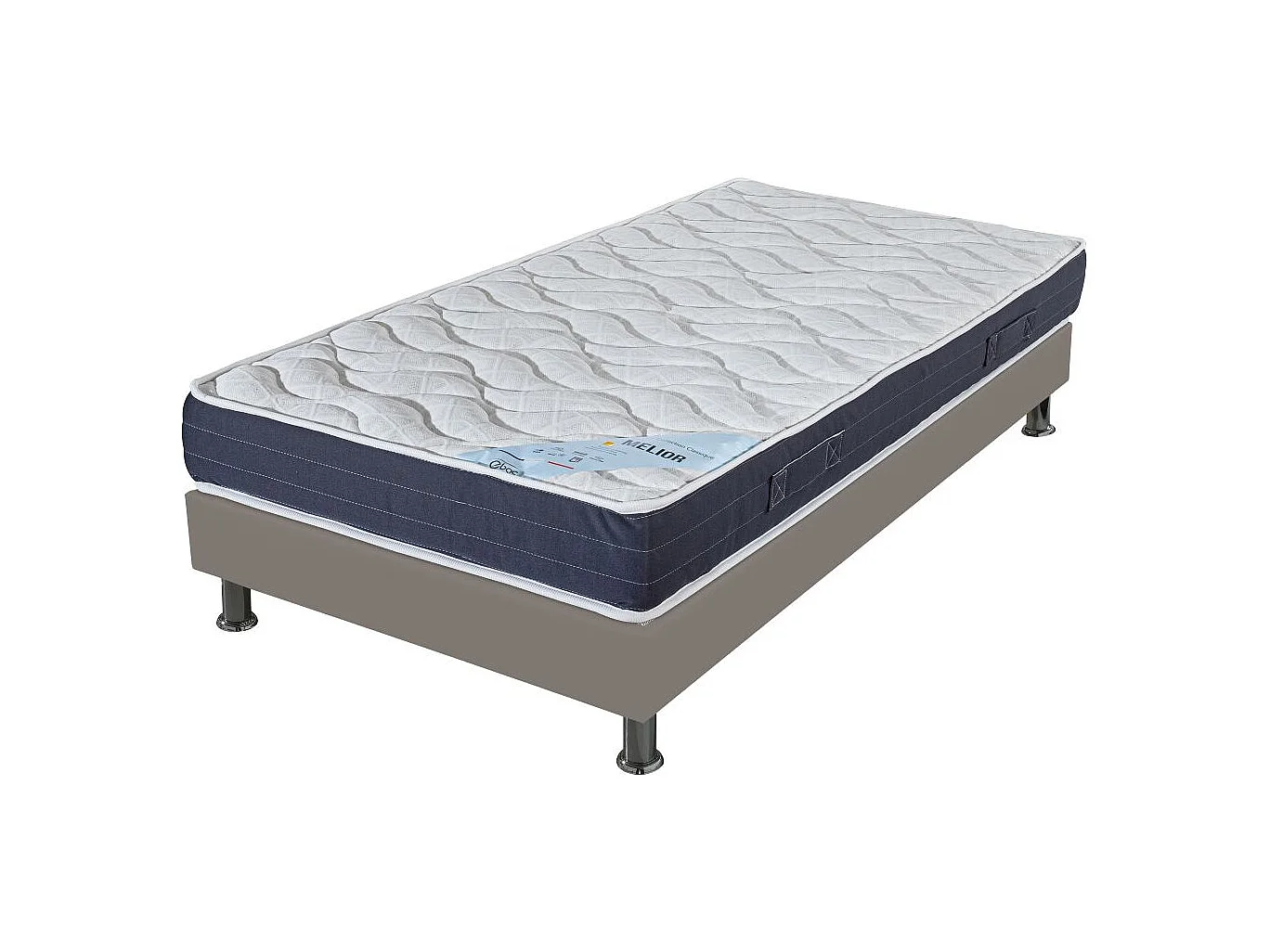 Matelas + sommier tapissier 90x200 Mousse - Melior - Soutien ferme - Simili taupe