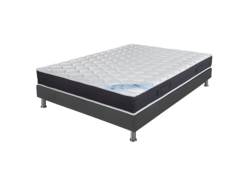 Matelas + sommier tapissier 160x200 Ressorts - Rubis - Soutien très ferme - Gris