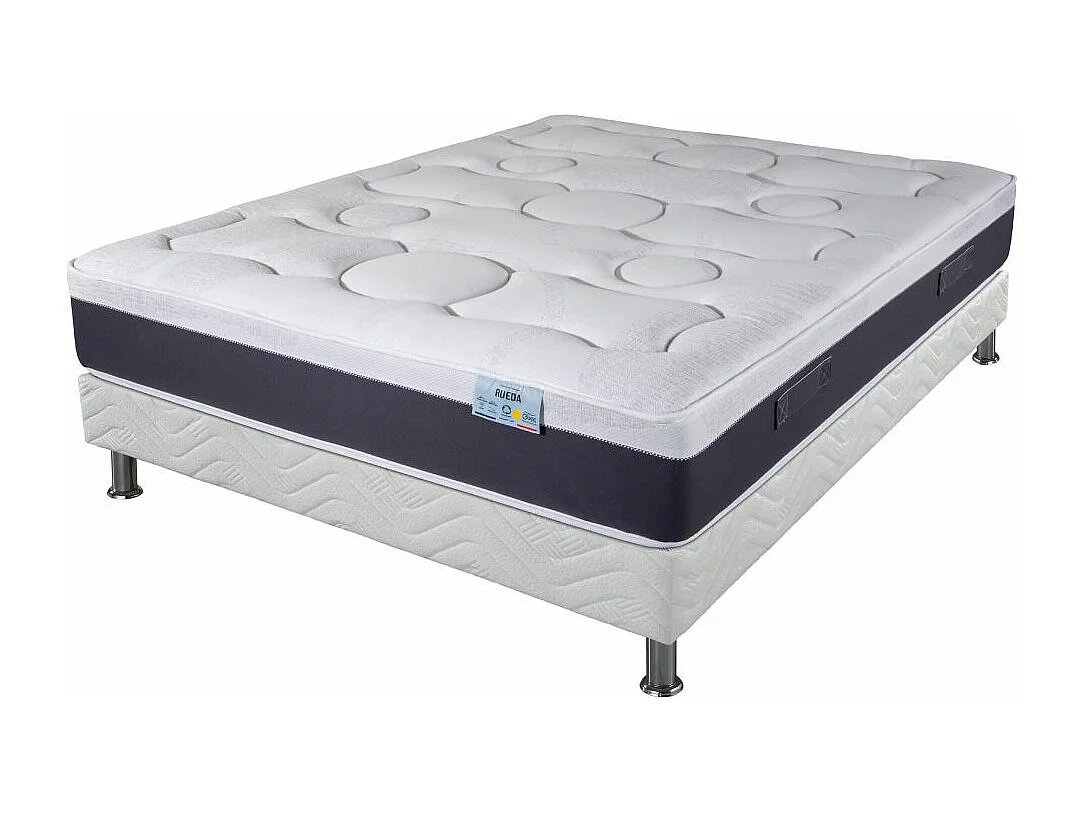 Matelas + sommier tapissier 140x190 Ressorts - Rueda - Soutien ferme - Made in France