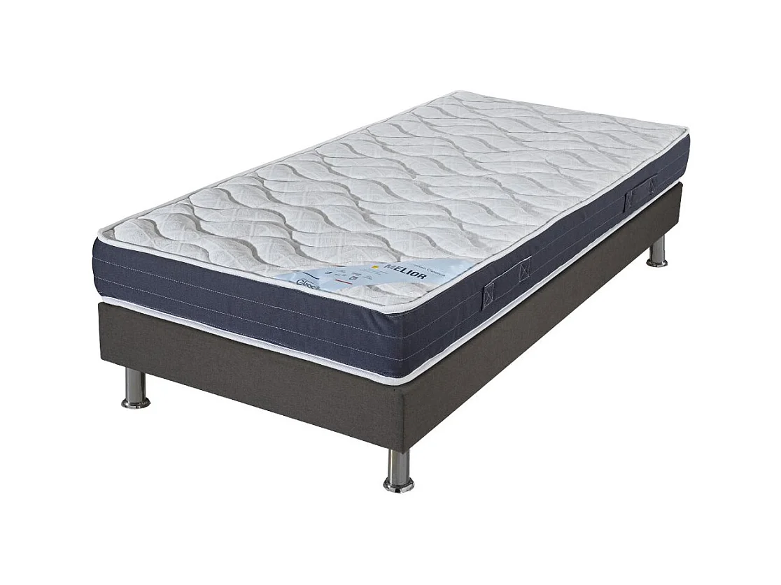 Matelas + sommier tapissier 80x190 Mousse - Melior - Soutien ferme - Gris