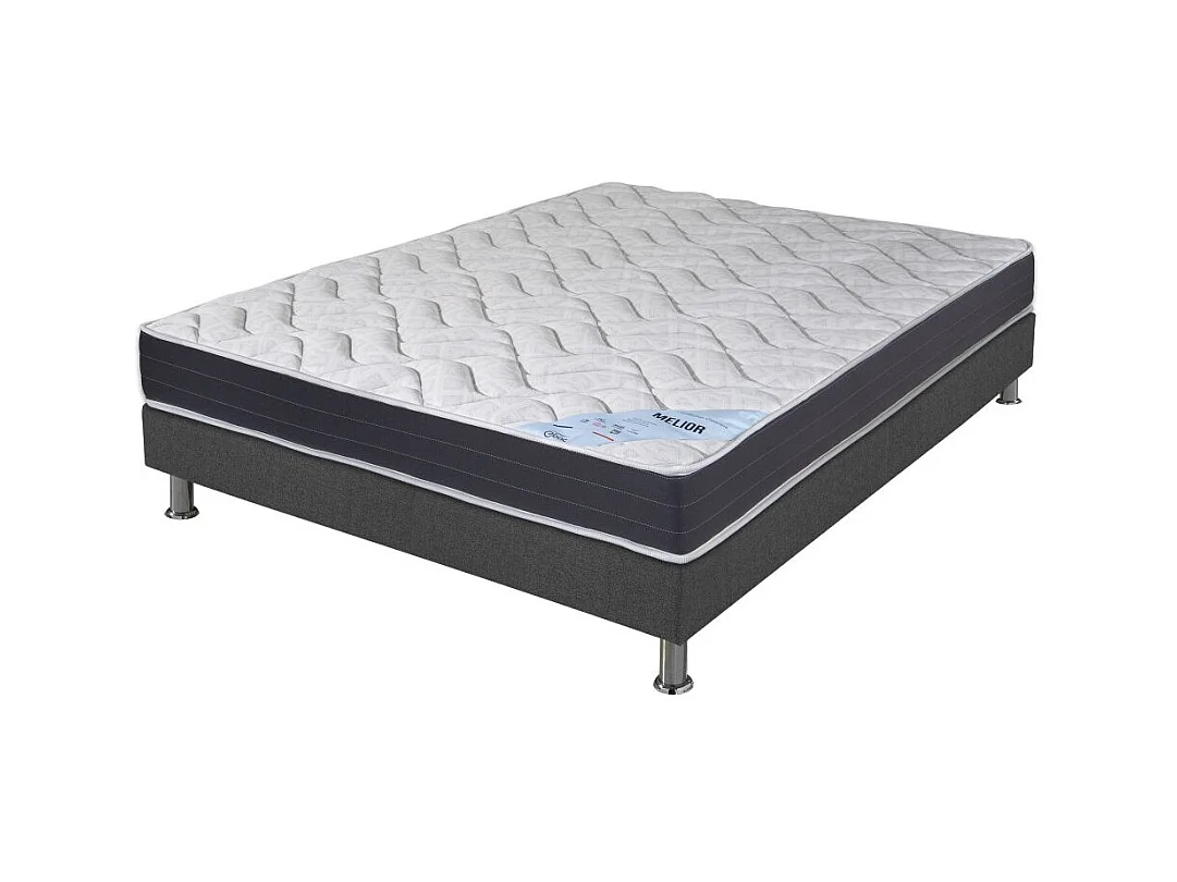 Matelas + sommier tapissier 120x190 Mousse - Melior - Soutien ferme - Gris