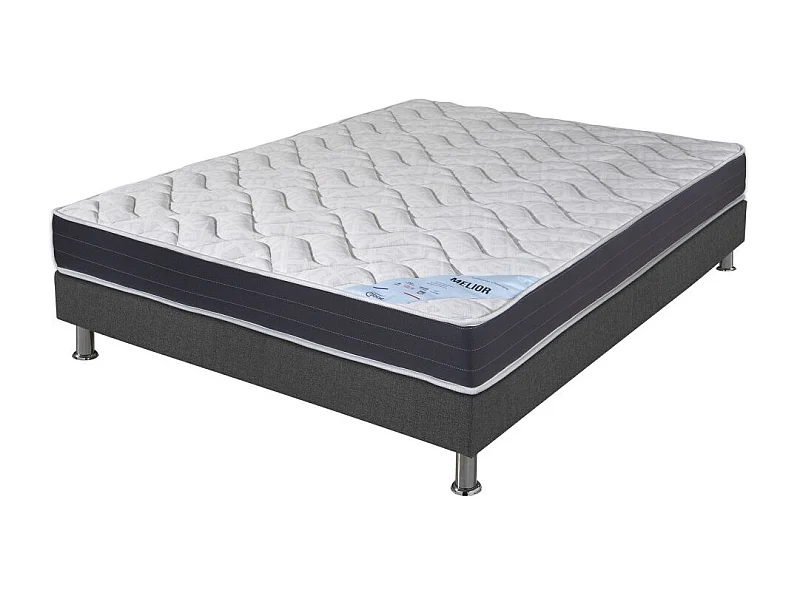 Matelas + sommier tapissier 120x190 Mousse - Melior - Soutien ferme - Gris