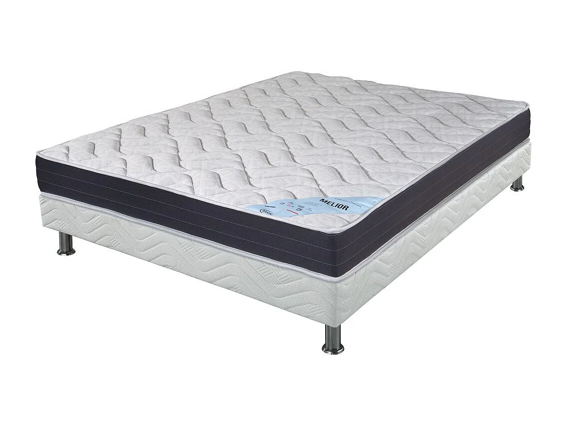 Matelas + sommier tapissier 140x190 Mousse - Melior - Soutien ferme - Blanc
