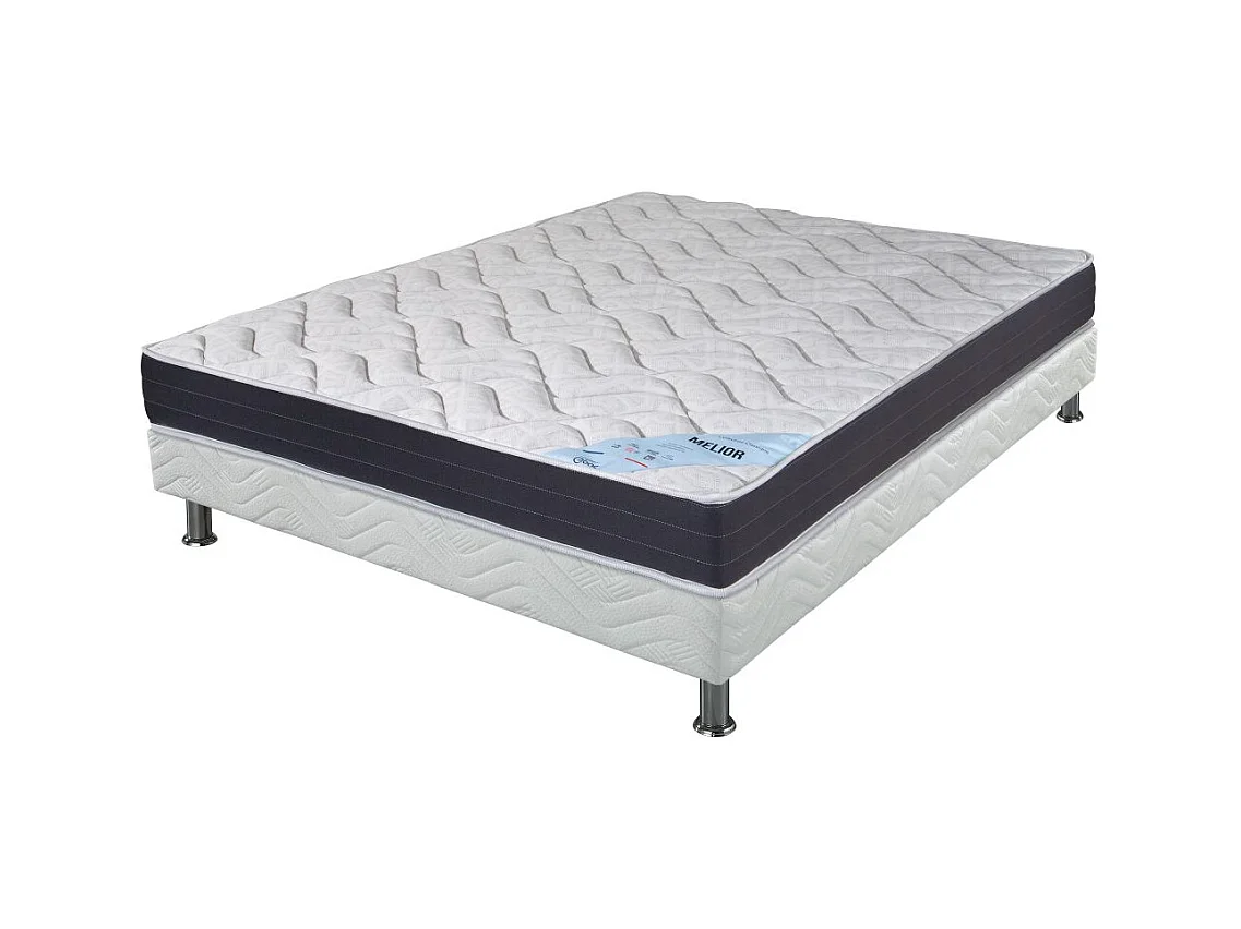 Matelas + sommier tapissier 120x190 Mousse - Melior - Soutien ferme - Blanc