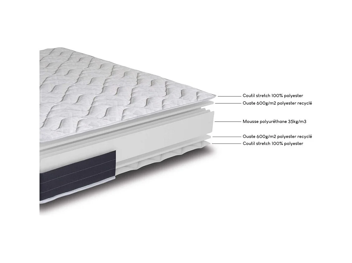 Matelas + sommier tapissier 120x190 Mousse - Melior - Soutien ferme - Blanc