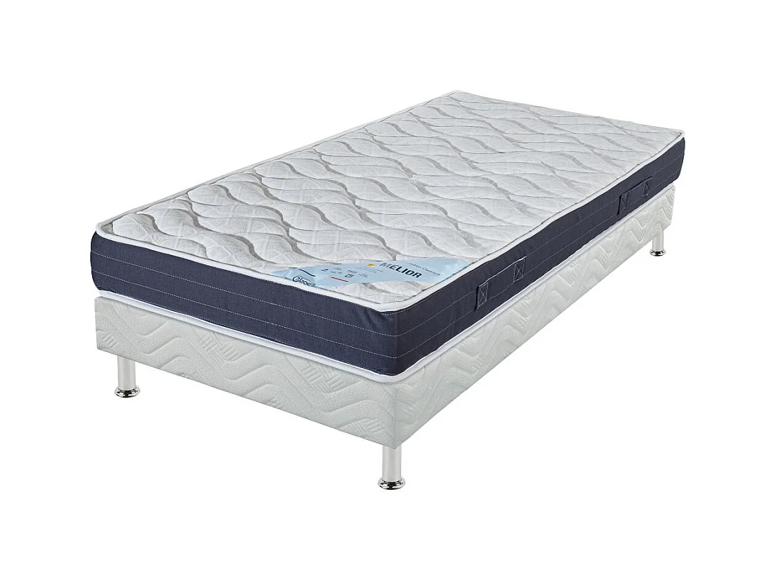 Matelas + sommier tapissier 80x190 Mousse - Melior - Soutien ferme - Blanc