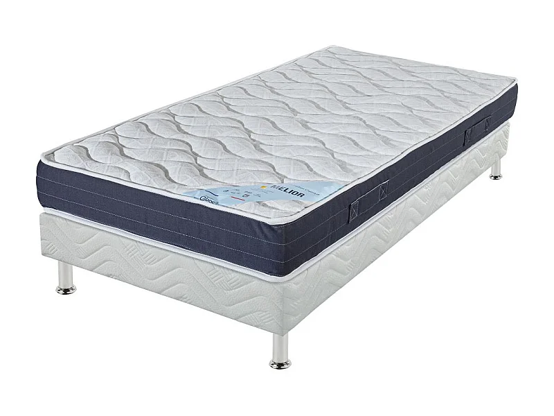 Matelas + sommier tapissier 80x190 Mousse - Melior - Soutien ferme - Blanc