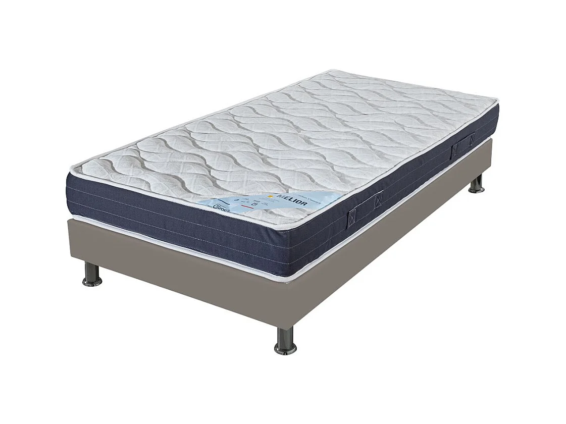Matelas + sommier tapissier 80x190 Mousse - Melior - Soutien ferme - Simili taupe