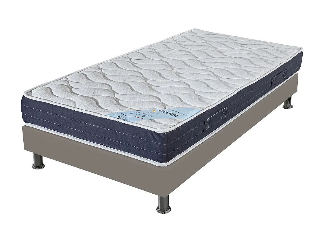 Matelas + sommier tapissier 80x190 Mousse - Melior - Soutien ferme - Simili taupe