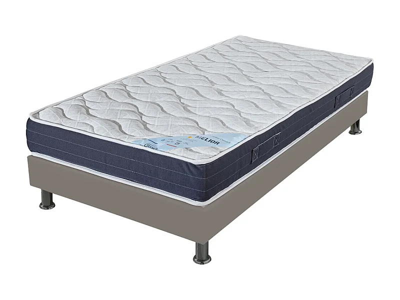Matelas + sommier tapissier 80x190 Mousse - Melior - Soutien ferme - Simili taupe