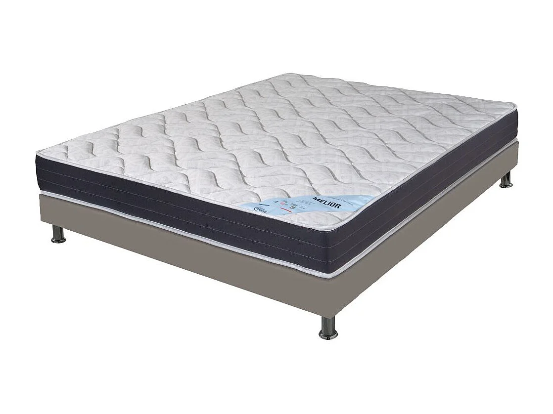 Matelas + sommier tapissier 160x200 Mousse - Melior - Soutien ferme - Simili taupe