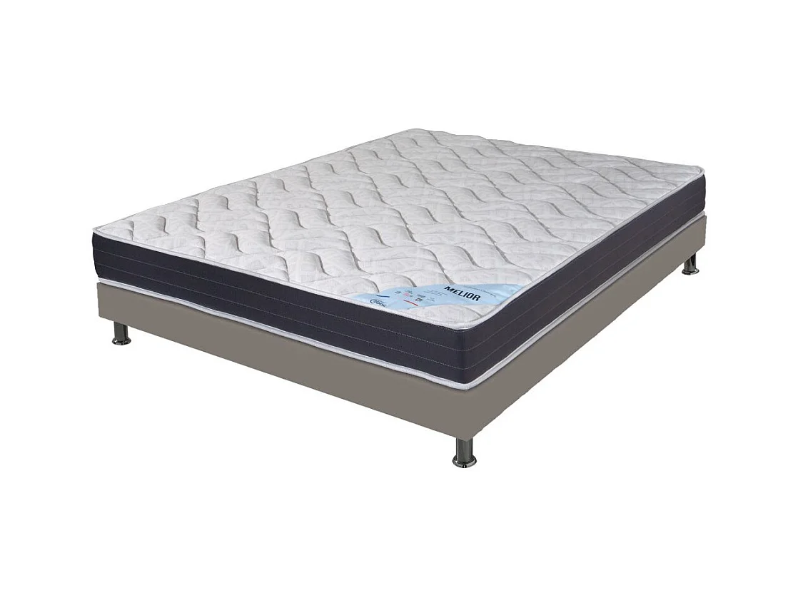 Matelas + sommier tapissier 160x200 Mousse - Melior - Soutien ferme - Simili taupe