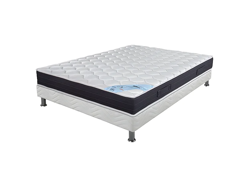 Matelas + sommier tapissier 120x190 Ressorts - Rubis - Soutien très ferme - Blanc