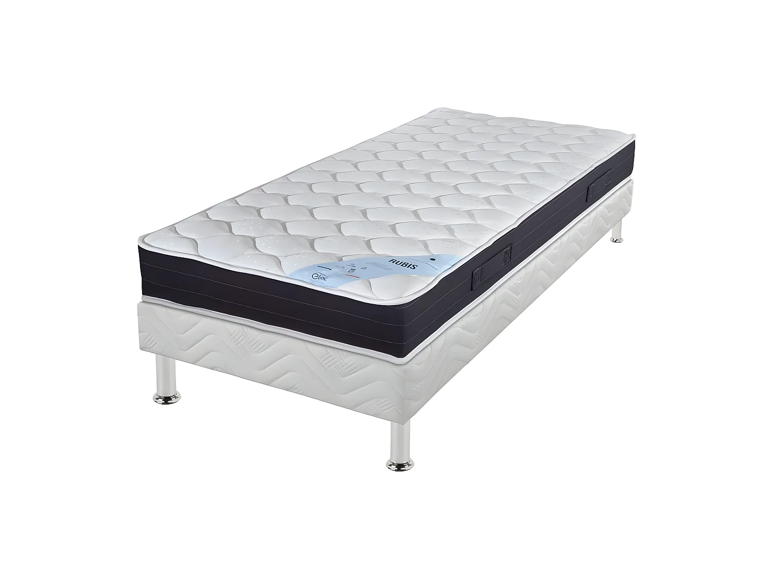 Matelas + sommier tapissier 90x200 Ressorts - Rubis - Soutien très ferme - Blanc