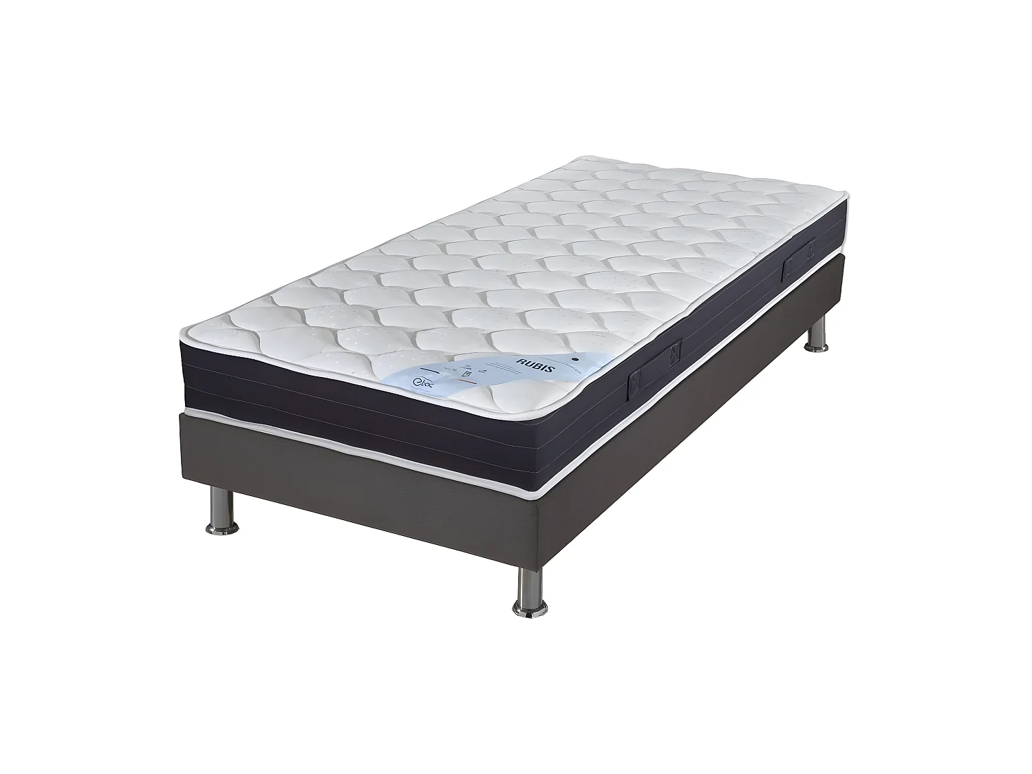 Matelas + sommier tapissier 80x190 Ressorts - Rubis - Soutien très ferme - Gris