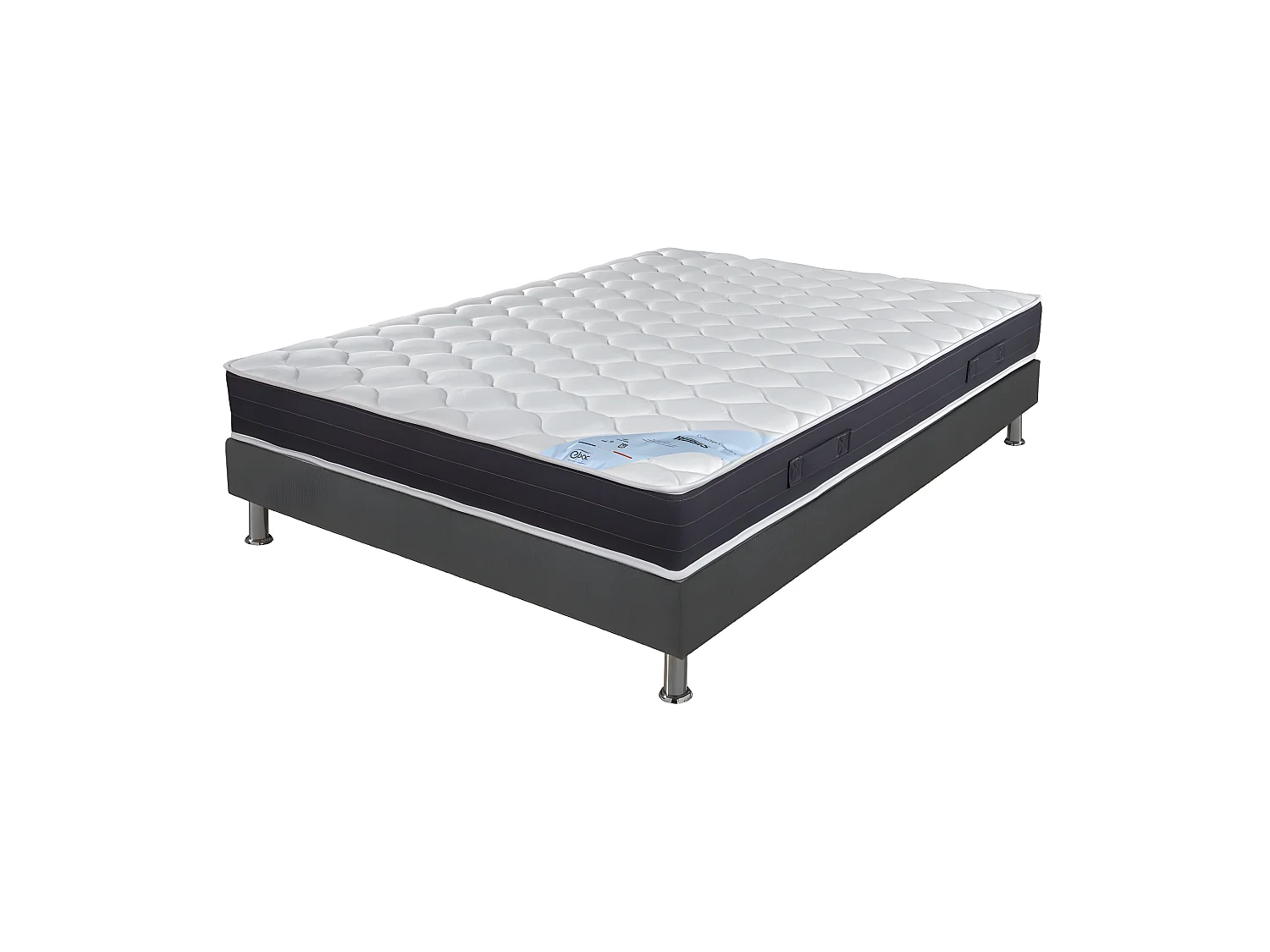 Matelas + sommier tapissier 140x190 Ressorts - Rubis - Soutien très ferme - Gris