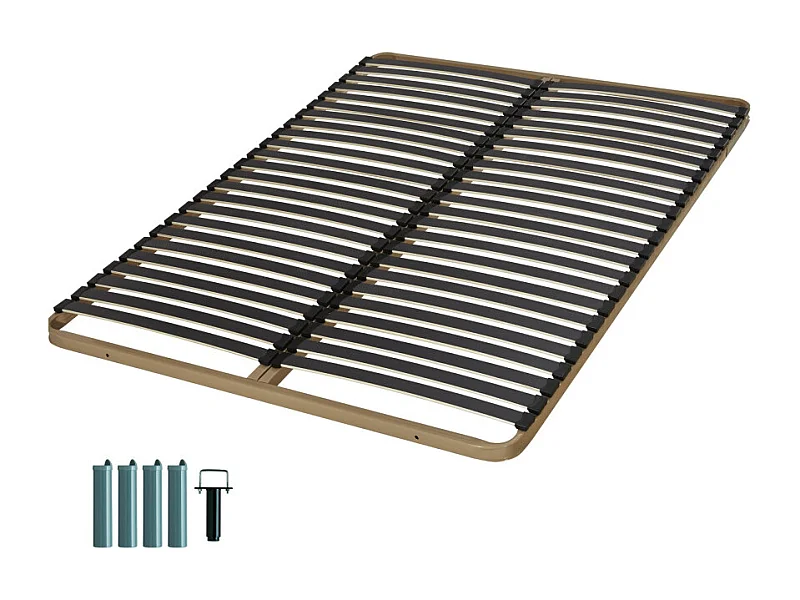 Sommier à lattes + pieds 140x190 Theta - 48 lattes bois - Fabrication française