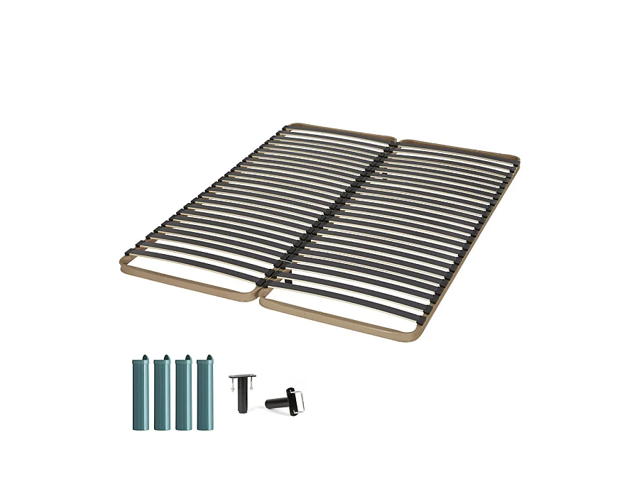 Sommier à lattes + pieds 2x80x200 Theta - 48 lattes bois - Fabrication française