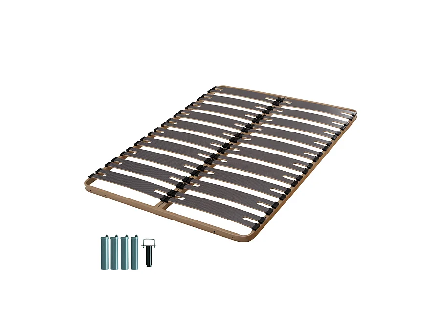 Sommier à lattes + pieds 140x190 C310 - 20 lattes bois - Fabrication française