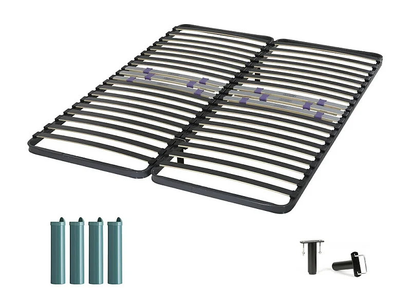 Sommier à lattes + pieds 2x80x200 C223 - 42 lattes bois - Fabrication française