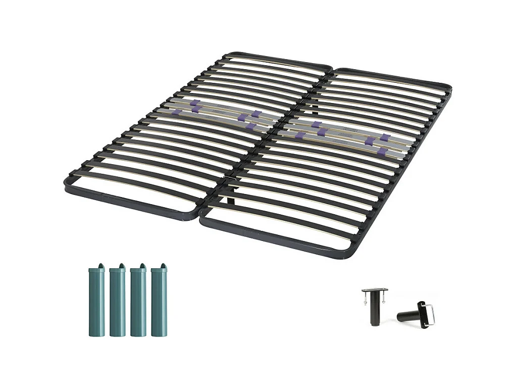 Sommier à lattes + pieds 2x80x200 C223 - 42 lattes bois - Fabrication française