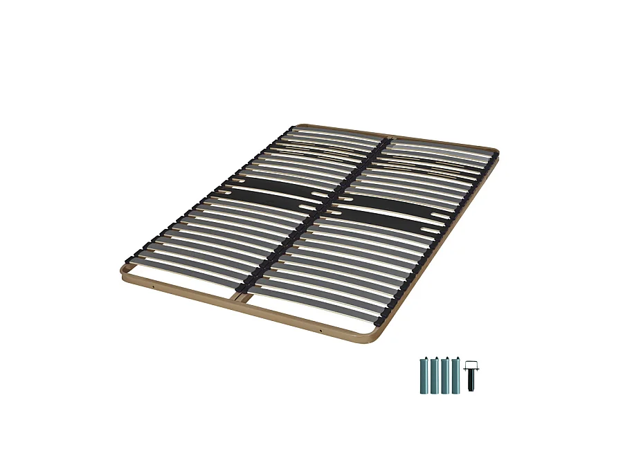 Sommier à lattes + pieds 140x200 C322 - 46 lattes bois - Fabrication française