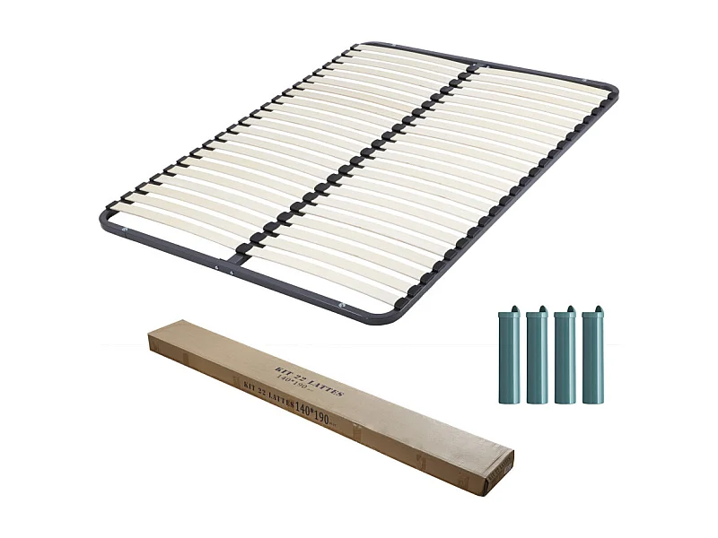 Sommier démontable + pieds 140x190 22 lattes - 44 lattes bois - Fabrication française
