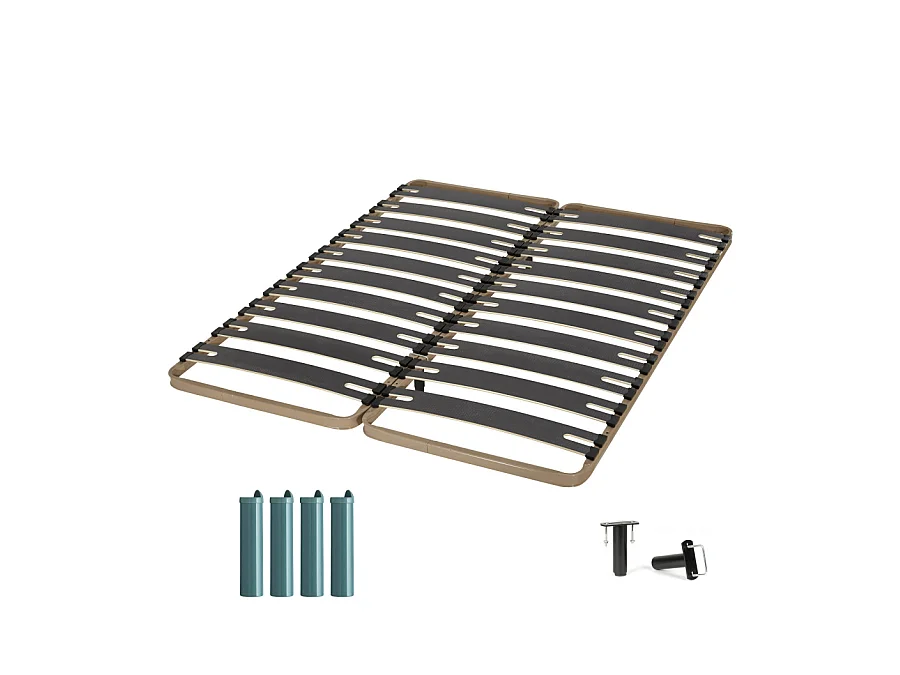 Sommier à lattes + pieds 2x80x200 C310 - 22 lates bois - Fabrication française