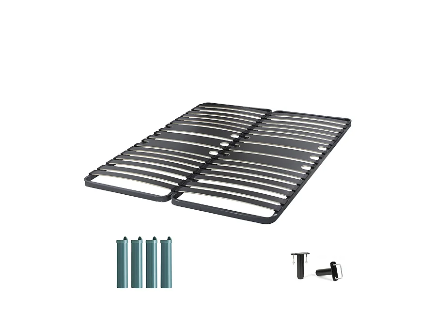 Sommier à lattes + pieds 2x80x200 C416 - 32 lattes bois - Fabrication française