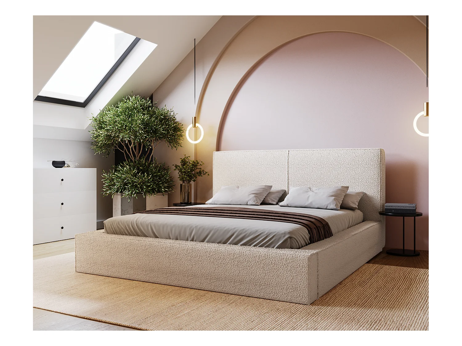 Emporius Morin Doppelbett 200x200 - Polsterbett boucle, bett 200x200 mit Bettkasten - Creme (Anthology 1)