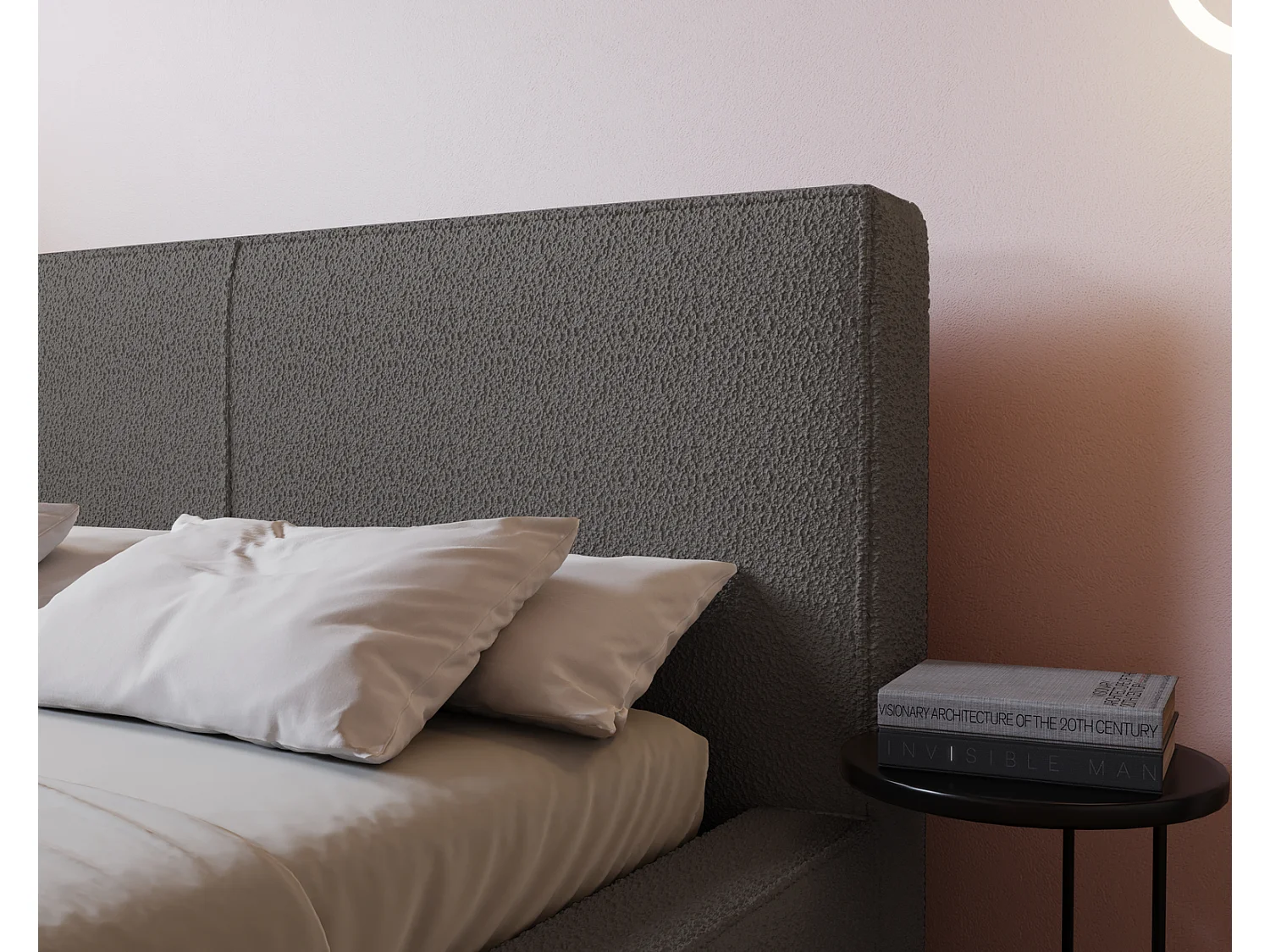 Emporius Morin lit double 160x200 avec rangement, sommier à lattes, tête de lit - lit bouclé 160x200 Gris foncé (Anthology 18)