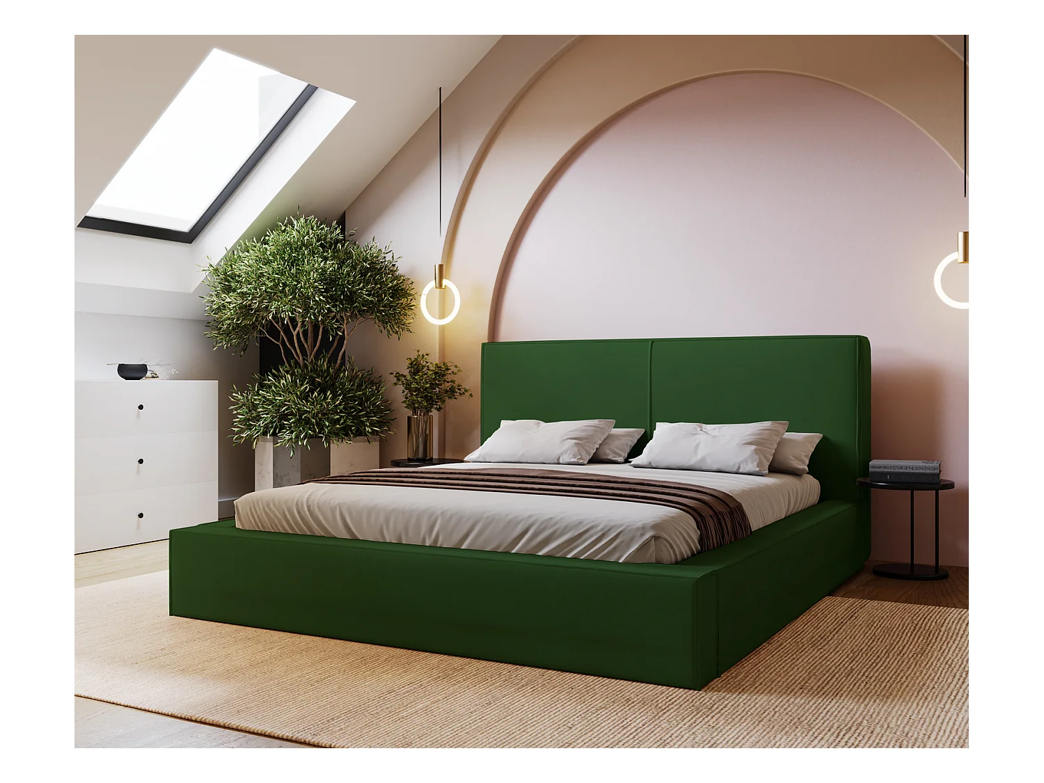 Emporius Morin lit coffre 200x200 avec sommier, tête de lit - lit adulte 200x200 Vert (Amor Velvet 4311)