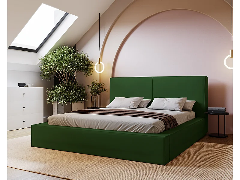 Emporius Morin lit coffre 200x200 avec sommier, tête de lit - lit adulte 200x200 Vert (Amor Velvet 4311)