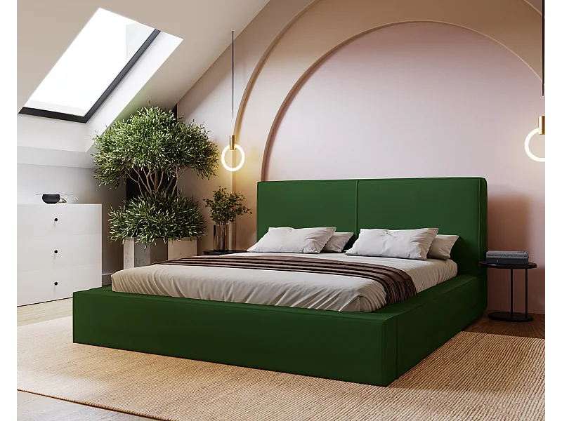 Emporius Morin Polsterbett 200x200 - Doppelbett 200x200 mit Bettkasten - Grün (Amor Velvet 4311)