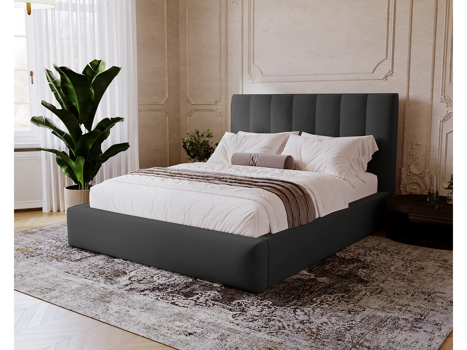 Emporius Velor gestoffeerd bed 180x200 - bed met opbergruimte en bedlade, tweepersoonsbed 180x200 fluwelen Zwart (Magic Velvet 2219)